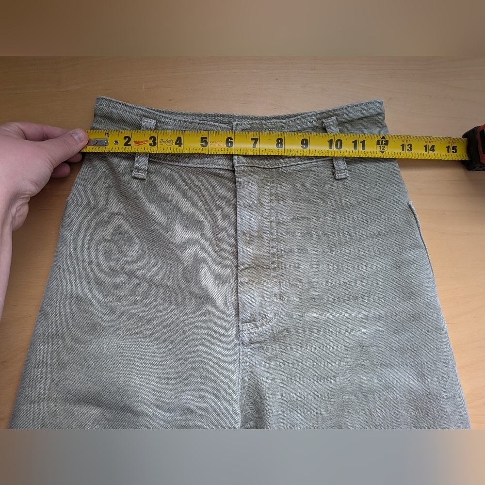 ZARA The Marine Straight Green Kaki Washed Flare Women Pants High Rose Size 0 - Picture 9 of 13